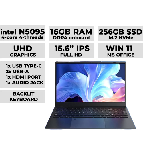 NINGMEI NL100P-N50162A (Grey Black) 256G Laptop 15.6" FHD | Intel N5095 | 16GB DDR4 | 256GB NVMe | UHD Graphics
